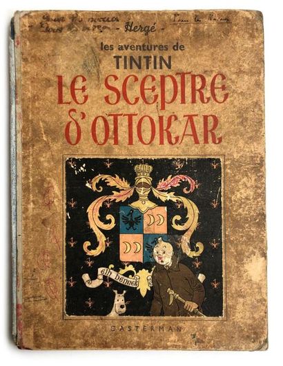 Hergé - dédicace Tintin B&W Ottokar's scepter (A7 without the HT). Original edition...