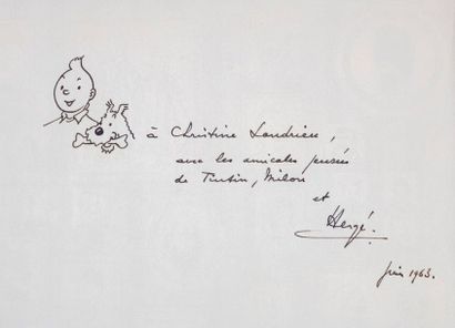 Hergé - dédicace Les bijoux de la Castafiore, original Belgian edition with a drawing...