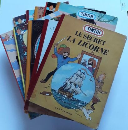 TINTIN ensemble de 10 albums : Le secret de la Licorne (B6, médaillon orange), Etoile...