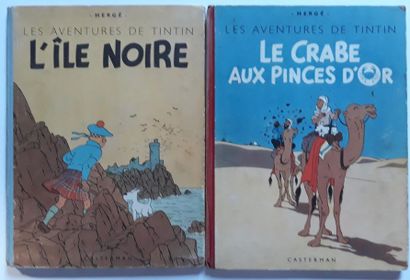 TINTIN set of 2 albums: L'Ile noire (Blue back, B1, 1947), Crab with golden claws...