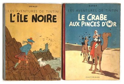 TINTIN ensemble de 2 albums : L'Ile noire (Dos bleu, B1, 1947), Crabe aux pinces...
