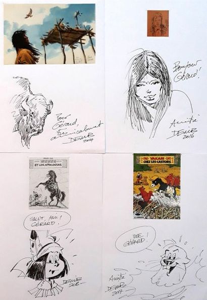 Derib - dédicaces Set of 8 documents (postcard/A5 format) with drawings. With 1 signed...