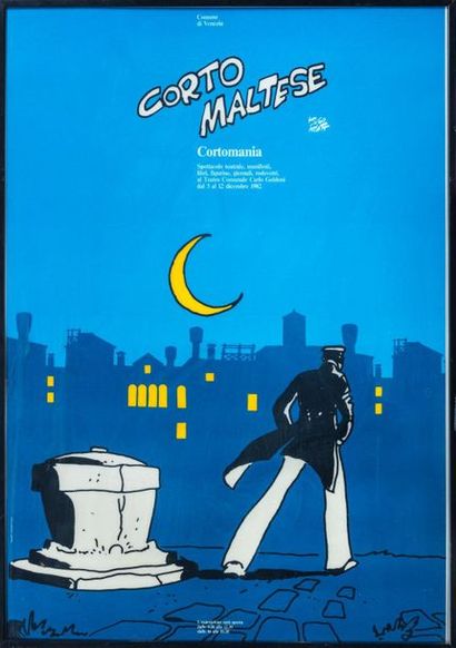HUGO PRATT poster: Extremely rare poster created for the play "Corto Maltèse" given...