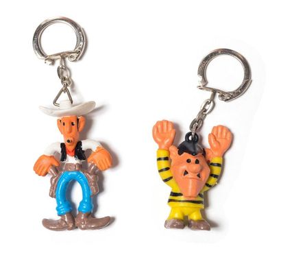 MORRIS ensemble de 2 porte-clefs : Figurines Lucky Luke (chemise blanche) et Joe...