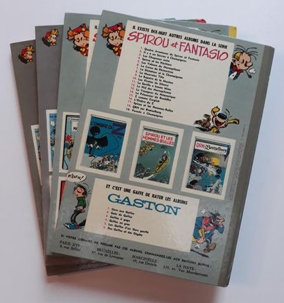 Spirou et Fantasio set of 4 albums: 7 (red spine 1962), 8 (light blue spine 1964),...