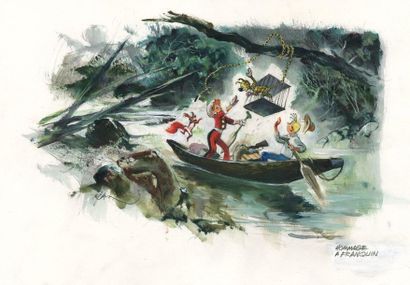 René FOLLET (1931-2020) 
Hommage à Franquin
Gouache et acrylique sur papier pour...