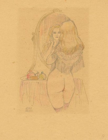 Leone FROLLO (1931-2018) 
Sans titre
Crayons de couleur sur papier.
Signé, 19,5x13...