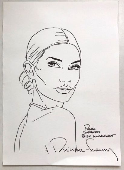 Francq - dédicace Beautiful drawing on A4 paper representing a woman. With 2 signed...