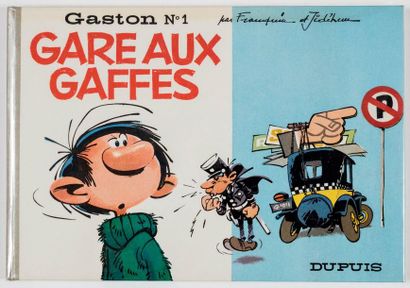 Franquin - dédicace Gaston 1, Beware of gaffes decorated with a beautiful drawing...