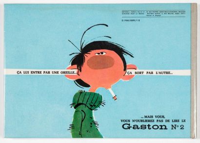 Franquin - dédicace Gaston 1, Beware of gaffes decorated with a beautiful drawing...
