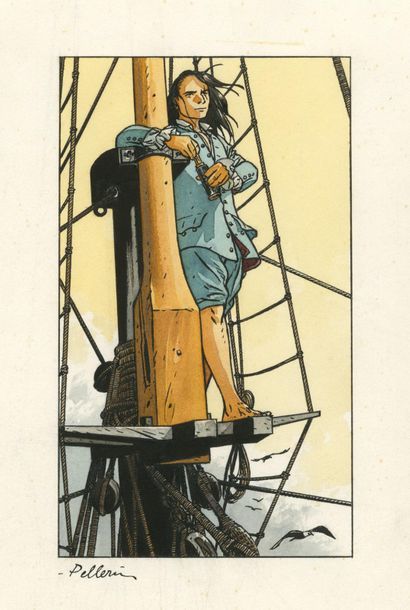Patrice PELLERIN (né en 1955) 
The Sparrowhawk - Captives on board
Coloured inks...