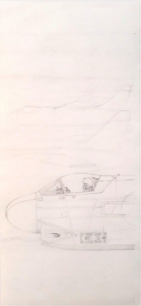 Hubinon - dessins originaux Essai de bandeau-titre « Les aventures de Buck Danny...