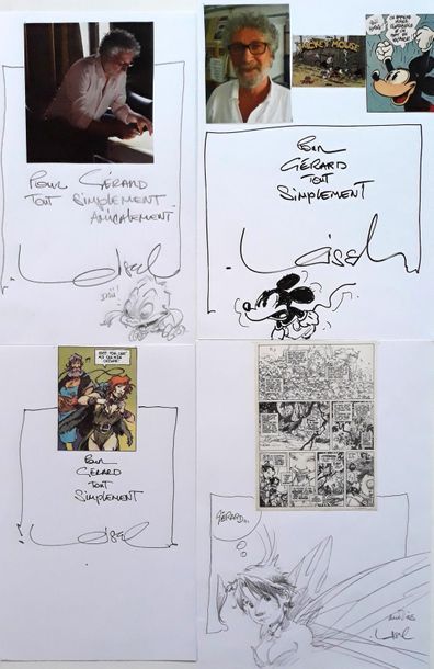 Loisel - dédicaces Ensemble de 8 documents (A5) agrémentés de 3 dessins et 5 signatures....