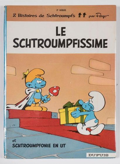 Peyo - dédicace The smurf. First edition of 1965 with a superb drawing representing...