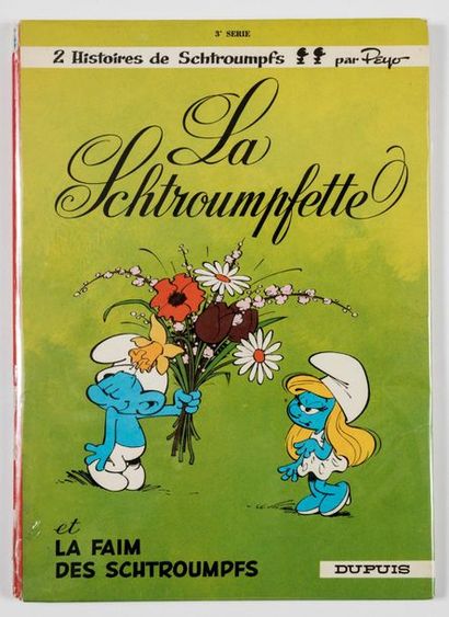 Peyo - dédicace La schtroumpfette. Edition originale de 1967 agrémentée d'un superbe...
