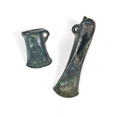 Two bronze axes: - A socket axe iron. Length:...