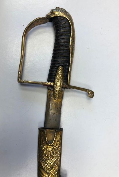 null Foreign light cavalry officer's saber. 
Leather-covered hilt with watermark....