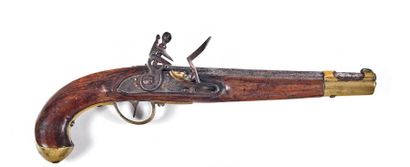 null Long German cavalry flintlock pistol. 
Round barrel. Platinum and flat-bodied...