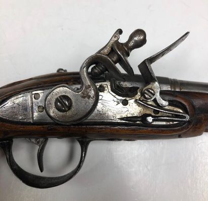 null Flintlock traveling pistol. 
Round barrel with thundering sides. Platinum and...