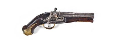 Spanish flintlock pistol. Round flared barrel,...