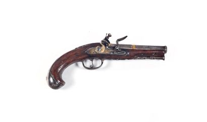 null Officer's flintlock pistol. 
Round muzzle-rifled, thunder-stained barrel, decorated...