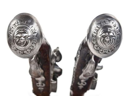 null Long pair of European flintlock pommel pistols, mounted for Turkey, with round...