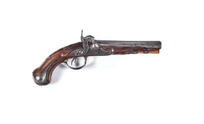 null Transformed double flintlock pistol with percussion. 
Round table top barrel...