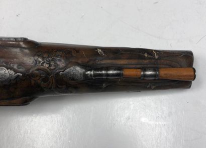 null Transformed double flintlock pistol with percussion. 
Round table top barrel...