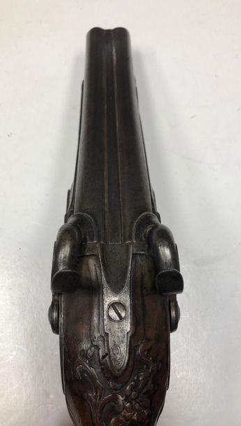 null Transformed double flintlock pistol with percussion. 
Round table top barrel...