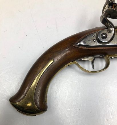 null Flintlock pistol. 
Round barrel with flats on top. Turntable and swan neck hammer....