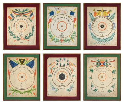 null Set of six targets, named, between 1847 and 1857. 
Ink and watercolour. Framed...