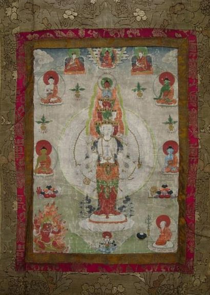 TIBET, NEPAL Tanka représentant Lokeshavara. Tibet, XIXe s. (Le brocard date du milieu...