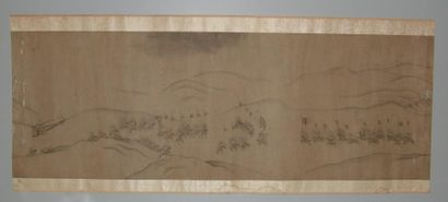 null Dessin sur papier à l'encre de chine représentant une scène de bataille. L:...