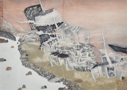 GUO Huawei (1983) 宁静之河》，2007年
宣纸上的水墨与丙烯，右下角有艺术家的印章
49 x 69 cm