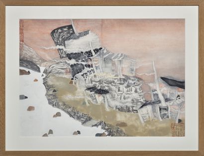 GUO Huawei (1983) 宁静之河》，2007年
宣纸上的水墨与丙烯，右下角有艺术家的印章
49 x 69 cm