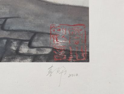 GUO Huawei (1983) 晨曦宁静，2010
宣纸上的水墨和丙烯，右下角有艺术家的印章
60 x 80 cm