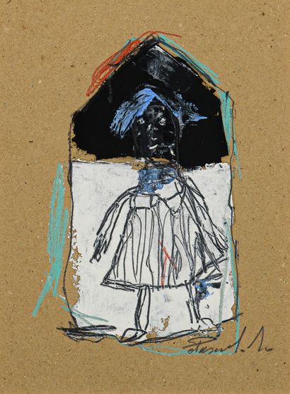 MARCEL Pascal Untitled / Mixed media on kraft paper / Signed lower right / 19,5 x...