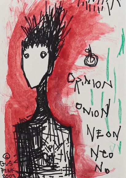 FINK Gus Opinion / Mixed media on paper / Signed and dated 2003 lower left / 20 x...