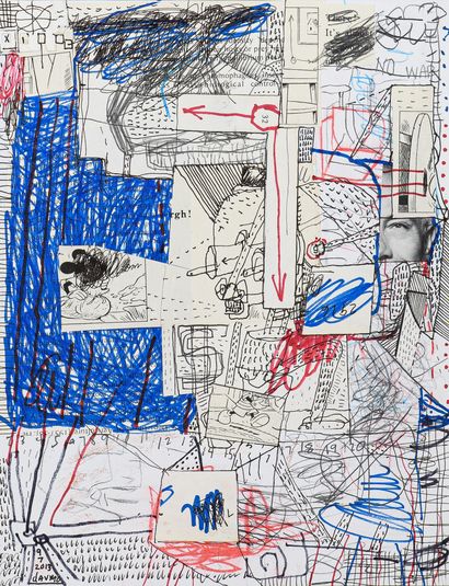 DAVMO, David MORRIS dit Untitled / Mixed media and collage on paper / Signed and...