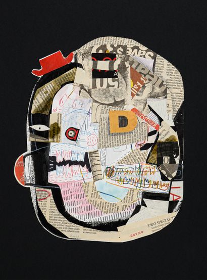 DAVMO, David MORRIS dit Untitled / Mixed media and collage on paper / Signed lower...