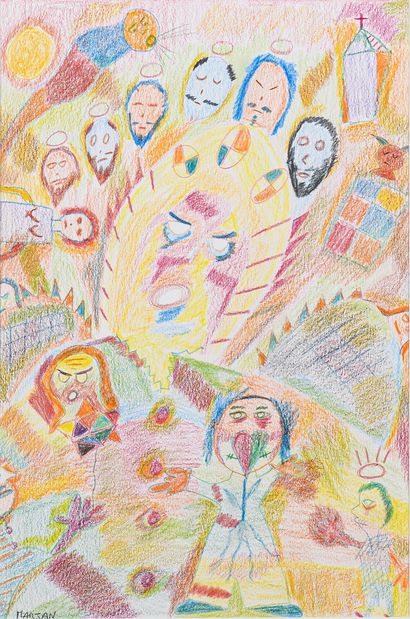 MARJAN Untitled / Coloured pencil on paper / Signed lower left / 29,5 x 21 cm