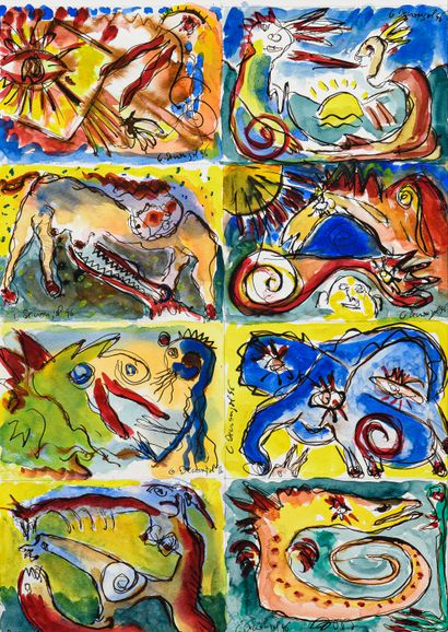 DECROUZOL Paul Planche d'animaux / Ensemble de 8 formats 10 x 14,7 cm / 42 x 29,...