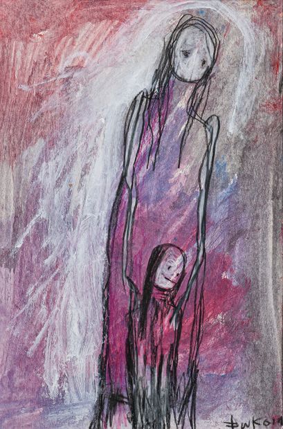 FINK Gus Mother and child / Mixed media on light cardboard / Signed and dated 2011...