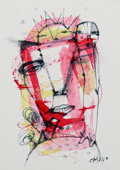 CASADO Dan Untitled / Mixed media on paper / Signed lower right / 17 x 12 cm