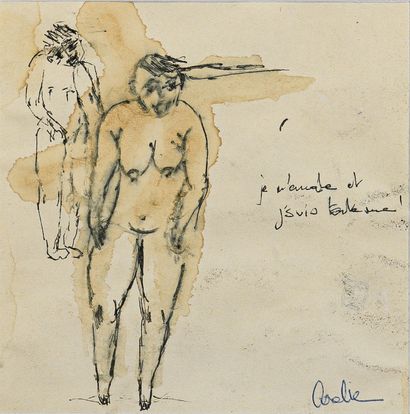 EMILION Coralie Je m'envole et je suis toute nue / Lavis sur papier / Signé en bas...