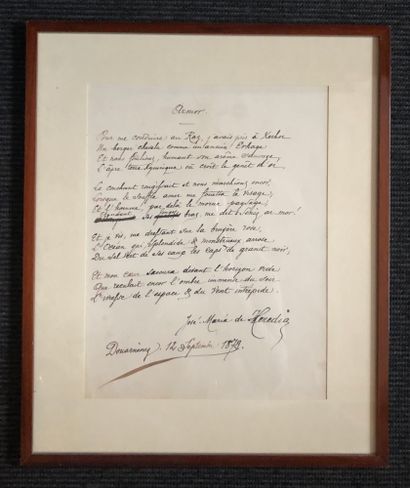 HEREDIA, José Maria de (1842-1905), poète. Manuscrit autographe signé «Armor». Douarnenez,...