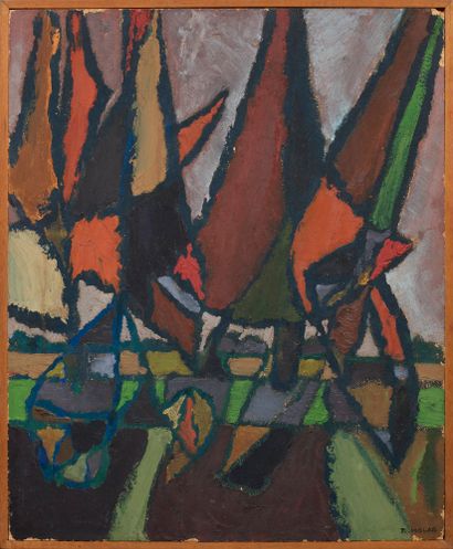 Bernard HOLAS (1907-1978) Voiliers
Huile sur panneau, signée au dos
40 x 40 cm