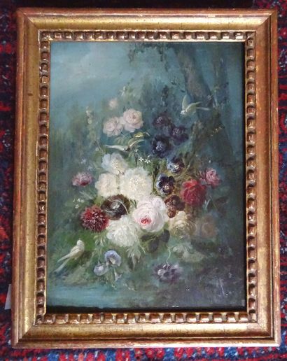 null French school of the 18th century

Still life with flowers and bird's nest.

Oil...