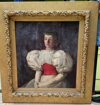 null French School of the 19th century

Elegant young lady in floral dress, c. 1890

oil...