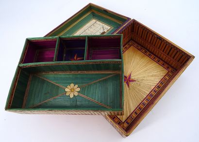null Straw marquetry box with its filling.